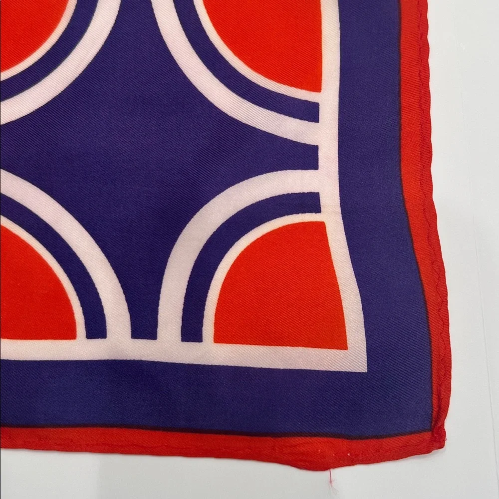 Vintage Vera Neumann Square Geometric Red and Blue Scarf 23” Square circles